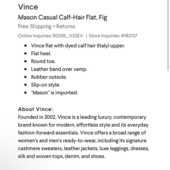 • Vince • Womens Mason Casual Slip On Fit Purple Flats Calf Hair 7 - Picture 2 of 6